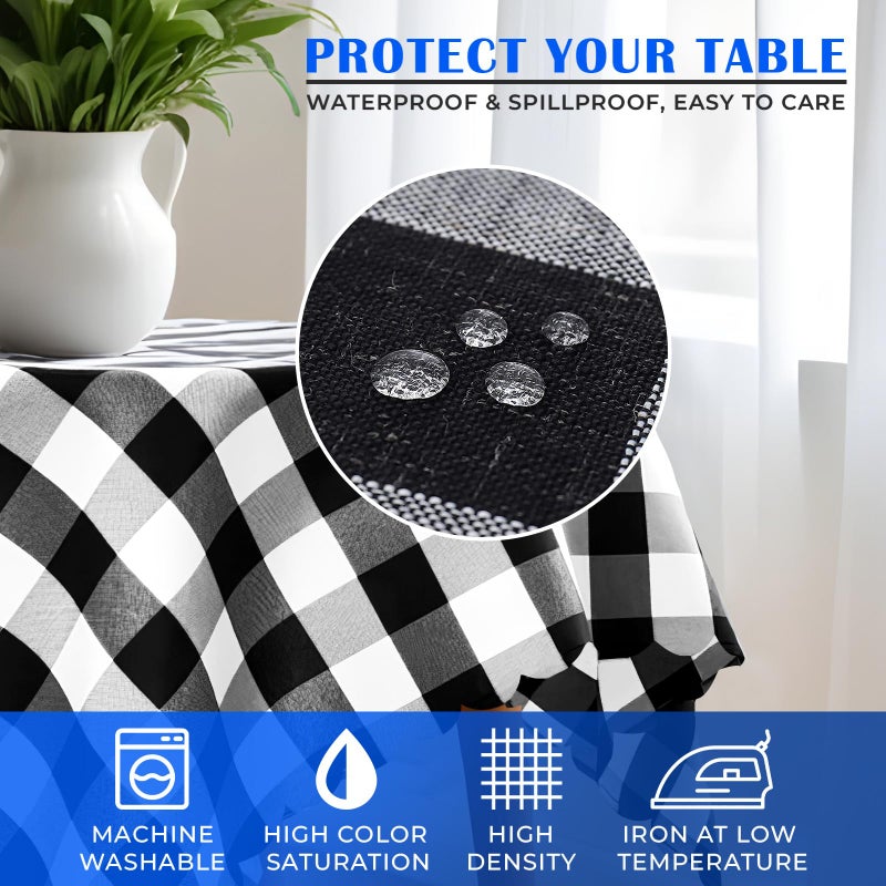 Reluen Buffalo Plaid Tablecloth 35 x 35 Black & White Checkered Tablecloth Machine Washable Polyester Waterproof Easy to Care Durable Small Table Cloth for Valentines Dinner Indoor & Outdoor Dining Table Use - Image 5